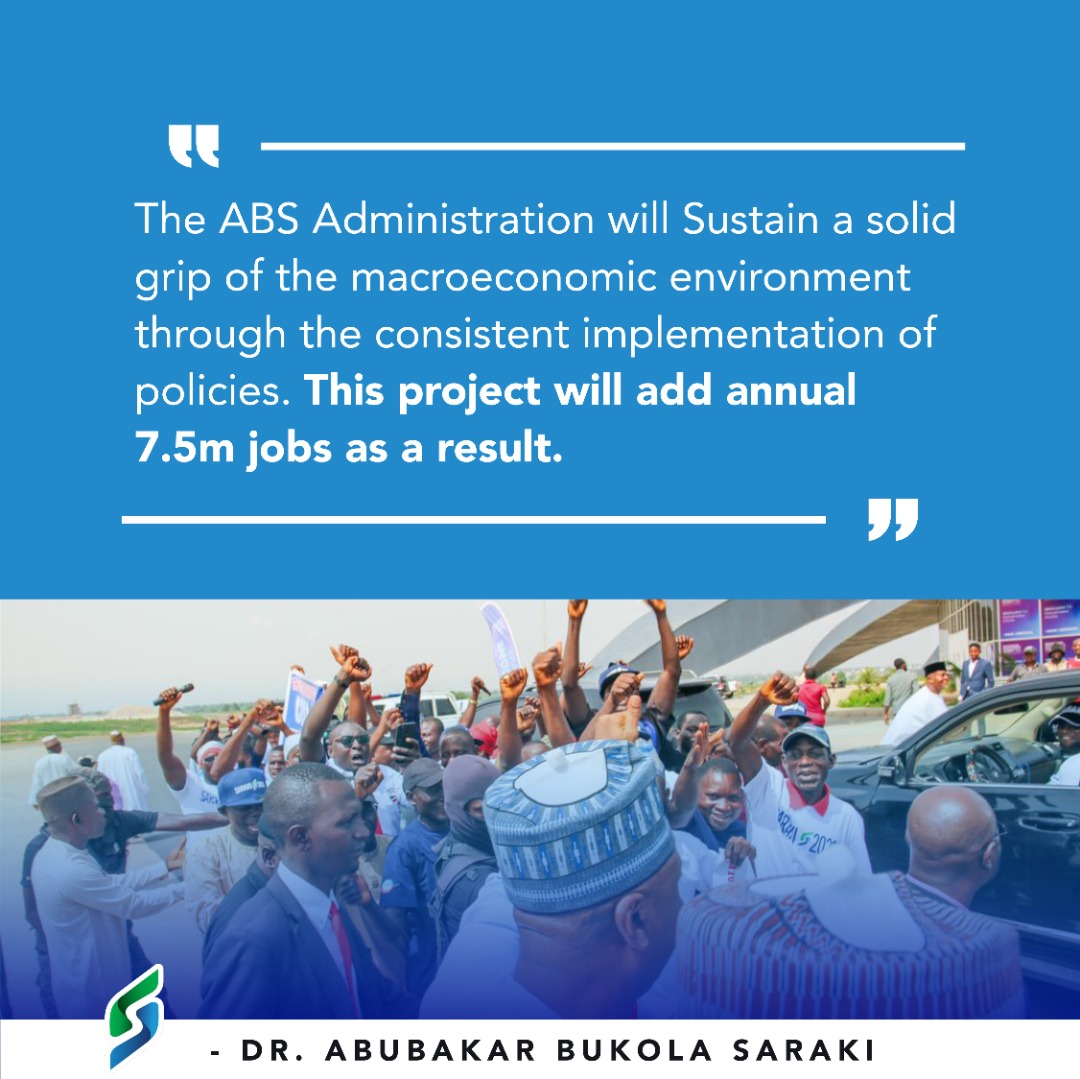 imoto_prosper's tweet image. The Sen.Dr Bukola Abubaka Saraki administration will Provide a sustainable Macroeconomic environment through the consistent implementation of policies as it will Create over 7.5m jobs for the youth's.

#FixNigeria.
#RealSolution
#ABS2023.
