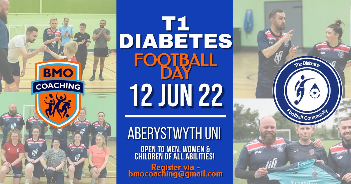 BmoCoaching's tweet photo. DIABETES FOOTBALL 💪🏻⚽️

Love football? Are you a T1D? 
If yes, join us for the first ever Diabetes football event in Wales! Ourselves &amp; @TDFCdiabetes will be hosting the day at @AberSport All ages &amp; abilities welcome! Get in touch to register today📧 
#t1d #diabetes #aberystwyth https://t.co/8D9HRmGbL1