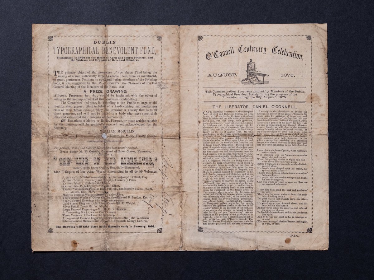 NatPrintMuseum's tweet photo. For Day 3 of #OpentheArchives, take a look at this Daniel O’Connell centenary celebration pamphlet from 1875. Learn more about this piece and about the life of famous nationalist Daniel O’Connell here https://t.co/g1hEVkoT27 
#irishhistory #irishmuseums #danieloconnell https://t.co/IBk8SznEI5