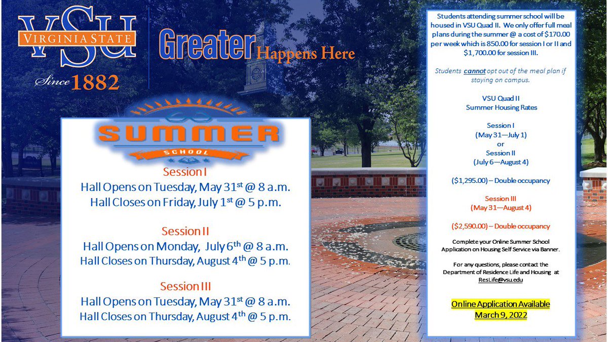 🔹🔸Updated Summer Housing &amp; Meal Plan Rates!! 🔸🔹