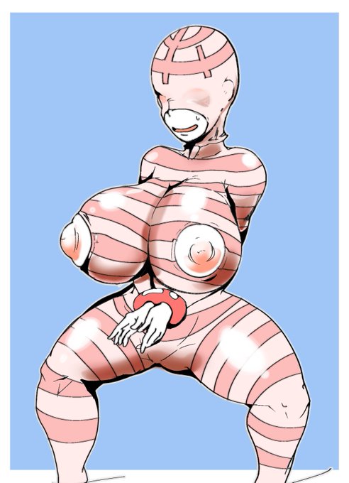 何時ぞや考えてたパイデカーに洗脳されたデカパイ囚人案。
手には洗脳手錠をされてしまい、派手で無様な囚人タイツスーツ姿にされ、下品にデカパイ揺らして人々を襲う。縞模様は基本ピンク系だが、洗脳したパイデカー次第で変わる事もあり、どのパイデカーのデカパイ囚人か色で見分けられる。。 