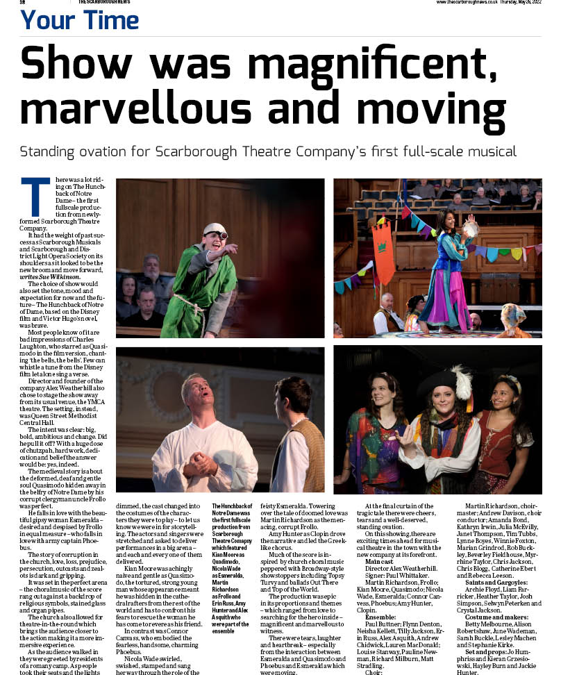 Sue Wilkinson (@suewilkinsonsn) on Twitter photo Review of <a href="/ScarbTheatreC/">Scarborough Theatre Company</a> production of the The Huncback of Notre Dame in <a href="/TheScarboroNews/">The Scarborough News</a> There is still time to get tickets Review of <a href="/ScarbTheatreC/">Scarborough Theatre Company</a> production of the The Huncback of Notre Dame in <a href="/TheScarboroNews/">The Scarborough News</a> There is still time to get tickets