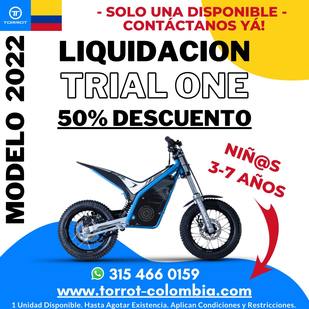Prowess_Global's tweet photo. GRAN OFERTA

Última motocicleta TORROT KIDS TRIAL ONE Modelo 2022. #Colombia, aprovecha yá! 

Más información, https://t.co/f6FFG0YJnf

#colombianpower #offroad #trial #motoelectrica #electricdirtbike #ebike #torrotcolombia #motoscolombia #moto #Bogota #Oferta #trialkids #tryals https://t.co/4hxpdW3znZ