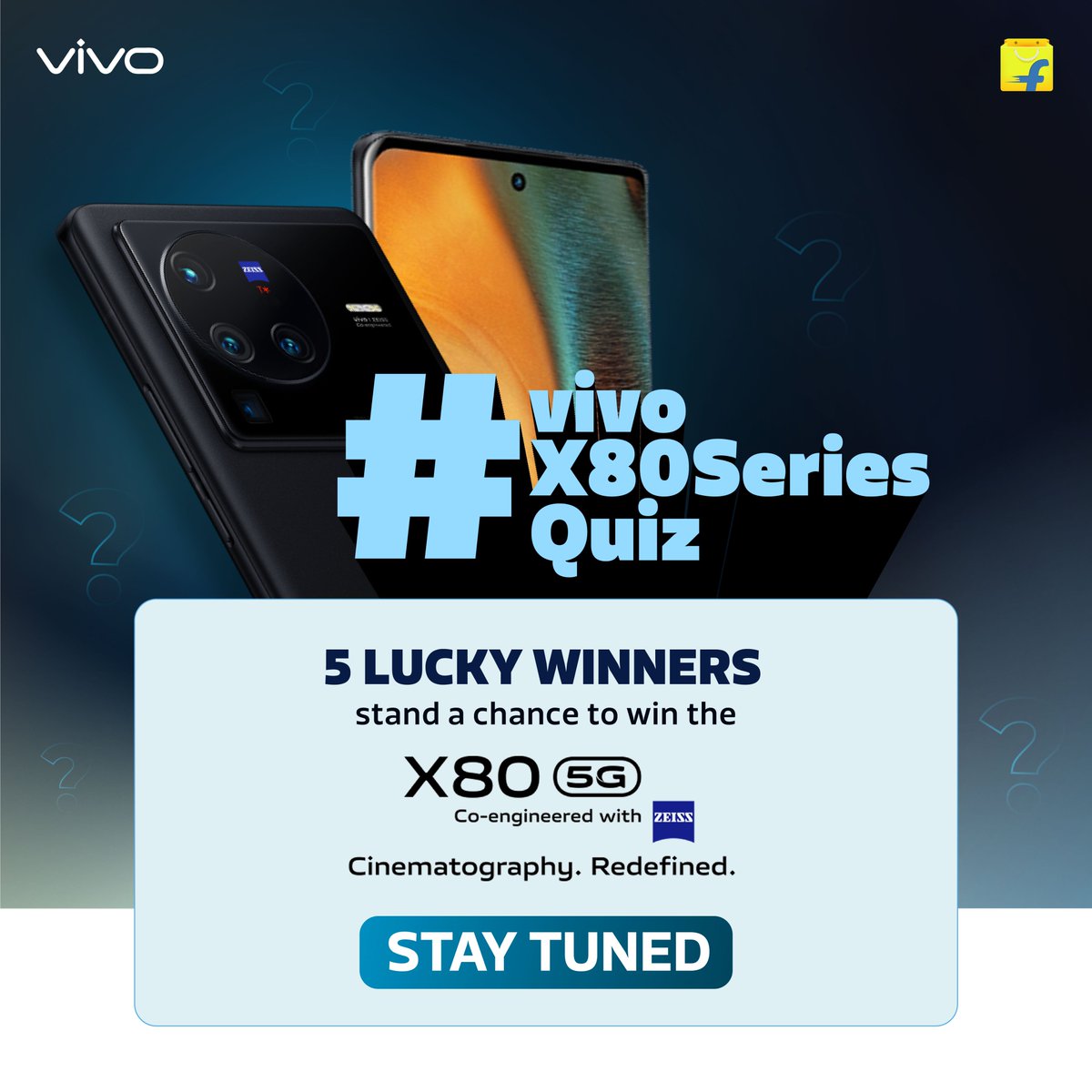 Flipkart's tweet photo. Are you ready to experience cinematic brilliance like never before? Participate in vivo X80 Series Quiz and stand a chance to win vivo X80. Remember to tag @Flipkart @vivo_India and use the hashtag #vivoX80Series to participate. Starting tomorrow at 12 Noon. https://t.co/xGLi0XiqMu
