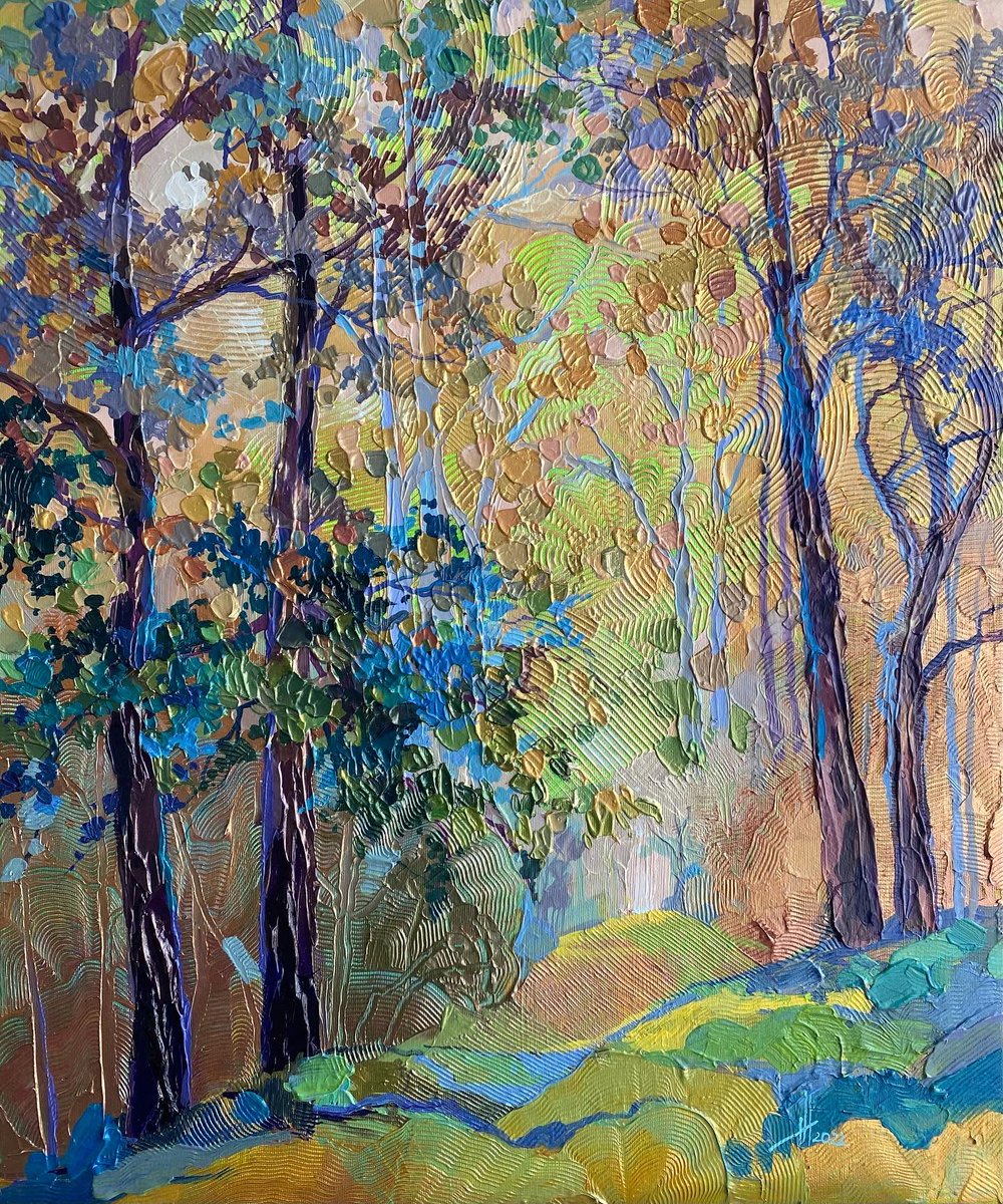 acrylic on canvas 50*60 cm "gold and bronze" #gold #morning #dawn #forest #trees #acrylicpaint #painting