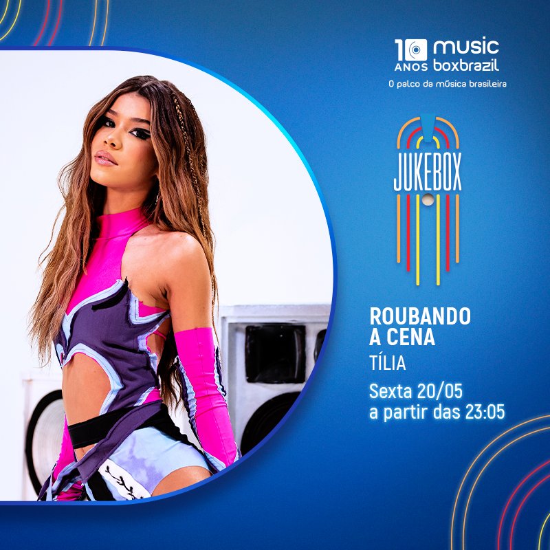 musicboxbrazil's tweet photo. O novo videoclipe da @tiliaoficial chega primeiro no palco da música brasileira!

"Roubando a Cena", que conta com participações especiais de @kevinochris e @dennisdj, estreia amanhã no programa Jukebox 🔥😍

📺 Sexta-feira, 20/05, a partir de 23:05 https://t.co/QV6D3PMvP9