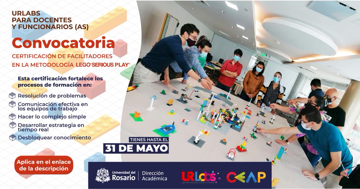 URosario's tweet photo. #URLabs de @urosario invita a su cuerpo docente y a funcionarios(as) a certificarse como facilitadores(as) en la metodología #LegoSeriousPlay.
¡Participa en esta convocatoria abierta hasta el 31 de mayo! Más info e inscripción en https://t.co/t6uHqYMPQ3 https://t.co/cTrjYRwabg