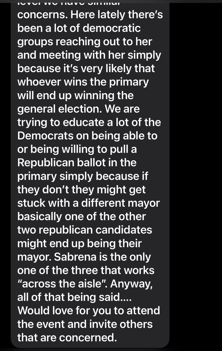 ChattyWendy423's tweet photo. Sabrena Smedley actively courted Dem votes (screenshot of a text I received from a vol on her campaign). What changed? Oh yeah, she lost. Can someone explain open primaries to her please? @newschannelnine @NC5 @Local3News @TimesFreePress @TheTNHoller @NoogaHoller https://t.co/eJjcZ9JiGA