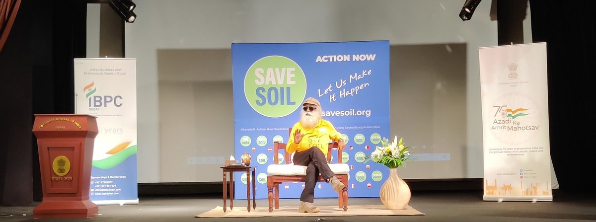 cgidubai's tweet photo. Sadhguru interacting with Emirati friends, members of Diplomatic Corps and Indian Community members @CGI Dubai, organised in association with @ibpcdubai and @ishafoundation
@cpsavesoil
@IndembAbuDhabi
@IndianDiplomacy
#savethesoil #consciousplanet #AmritMahotsav https://t.co/1SHg1q0mzK