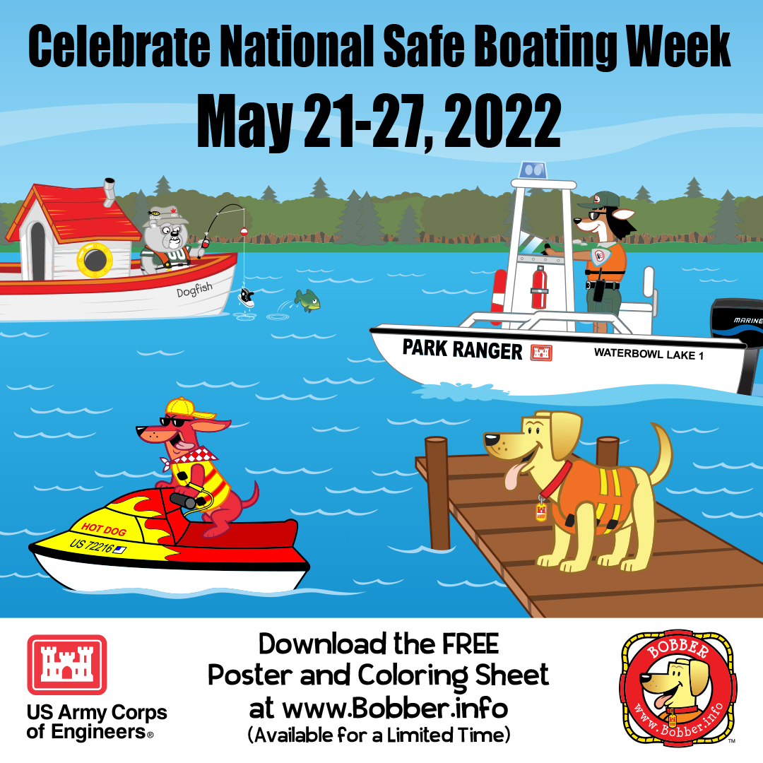USACERockIsland's tweet image. Celebrate National Safe Boating Week with Bobber the Water Safety Dog &amp;amp; friends! Download a free coloring sheet and poster at Bobber.info. While you’re there, enjoy watching some Bobber cartoons and download the Bobber Trading Cards! #USACEeducates