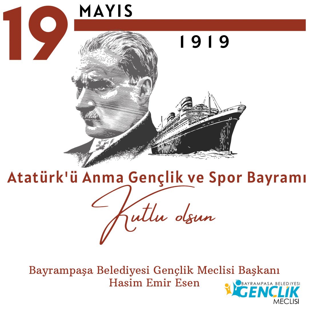 19 Mayıs, Türk Milleti'nin bağımsızlık ve özgürlük umutlarının inanca dönüştüğü, kurtuluş ateşinin yakıldığı ve aydınlık bir geleceğe olan inancın kuvvetlendiği günün adıdır. 19 Mayıs Atatürk'ü Anma Gençlik ve Spor Bayramımız kutlu olsun.  <a href="/bpasabelediyesi/">Bayrampaşa Belediyesi</a> <a href="/atilaaydiner/">Atila Aydıner</a>