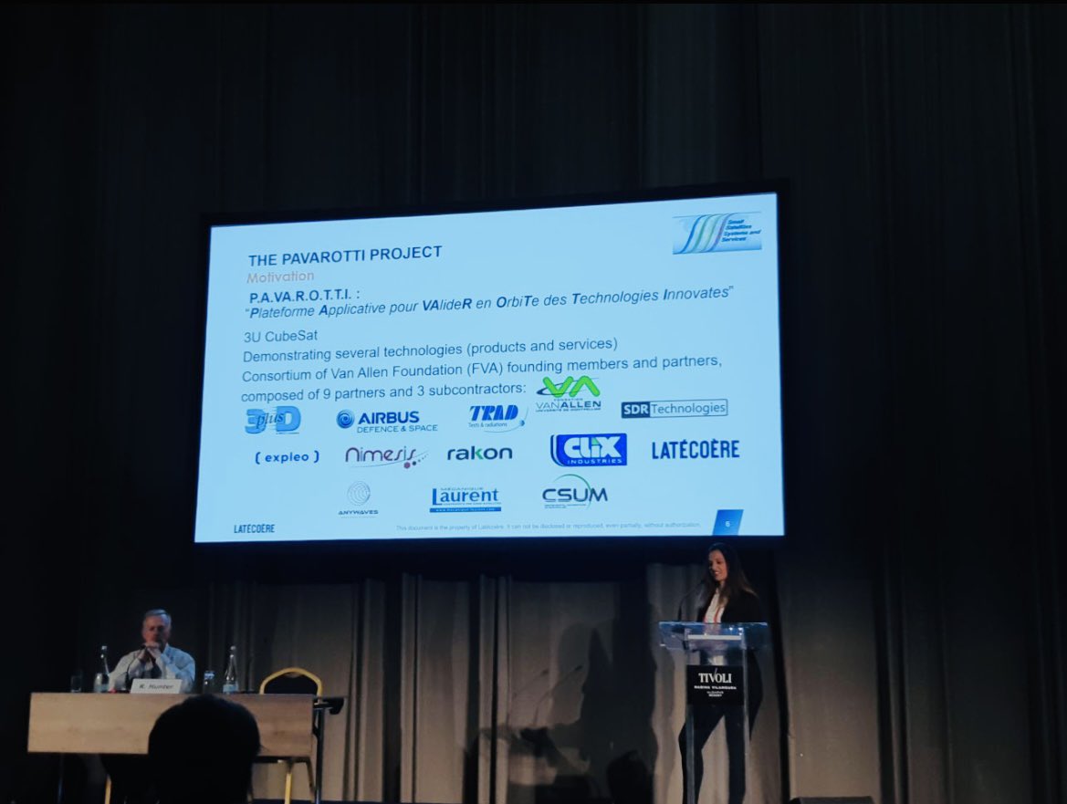 csumontpellier's tweet photo. Mrs Angela Franco-Daza, Latecoere project manager, presenting our PAVAROTTI project at the IOD mission session chaired by Roger HUNTER, NASA AT 4S Symposium #rogerhunter #nasa #csum #fva #cubesat #rakon #trad #3dplus #airbusdefenceandspace #Latecoere #sdrtechnologies #nimesis https://t.co/QwmAY5YOW7