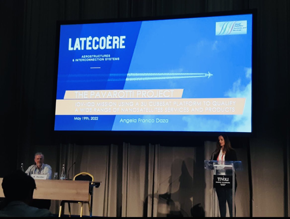 csumontpellier's tweet photo. Mrs Angela Franco-Daza, Latecoere project manager, presenting our PAVAROTTI project at the IOD mission session chaired by Roger HUNTER, NASA AT 4S Symposium #rogerhunter #nasa #csum #fva #cubesat #rakon #trad #3dplus #airbusdefenceandspace #Latecoere #sdrtechnologies #nimesis https://t.co/QwmAY5YOW7