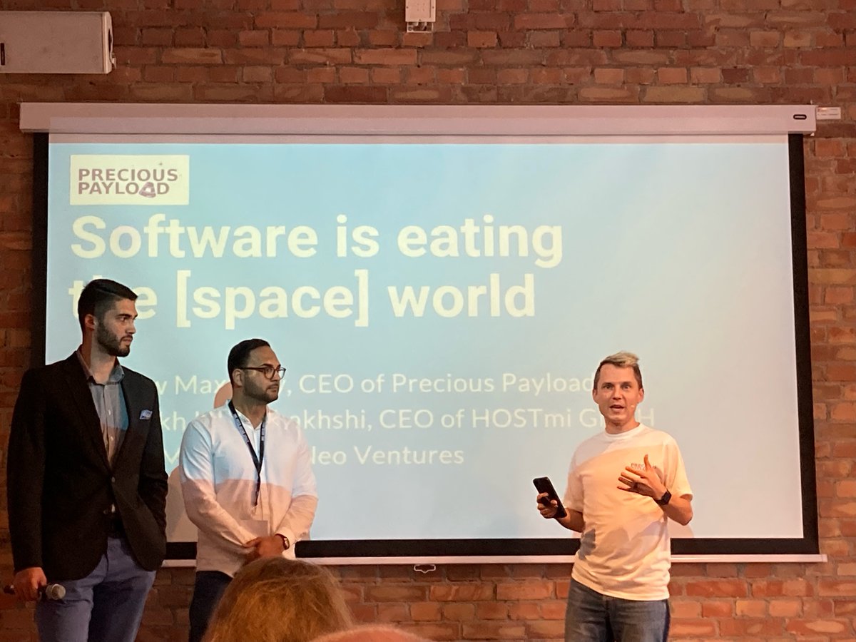 preciouspayload's tweet photo. "Software is 🍴 eating the 🚀 space world" pitch at #ESAinvestorForum in Berlin by 
@maksimov_tweets of @preciospayload with #HOSTmi and @NeoVenturesCorp https://t.co/NkscVU7paF