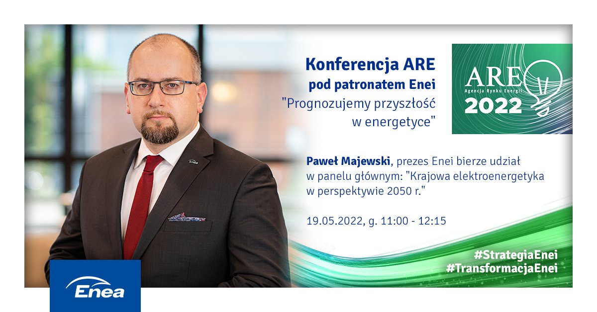 Grupa_Enea's tweet photo. Paweł Majewski, prezes #Enea podczas Konferencji ARE "Prognozujemy przyszłość w energetyce" bierze udział w panelu gł. "Krajowa elektroenergetyka w perspektywie 2050 r.". Dyskusję z udziałem prezesów koncernów energetycznych prowadzi od 11:00 do 12:15 @PietruszynskiJ. @energetyce https://t.co/M2qv1caZDS