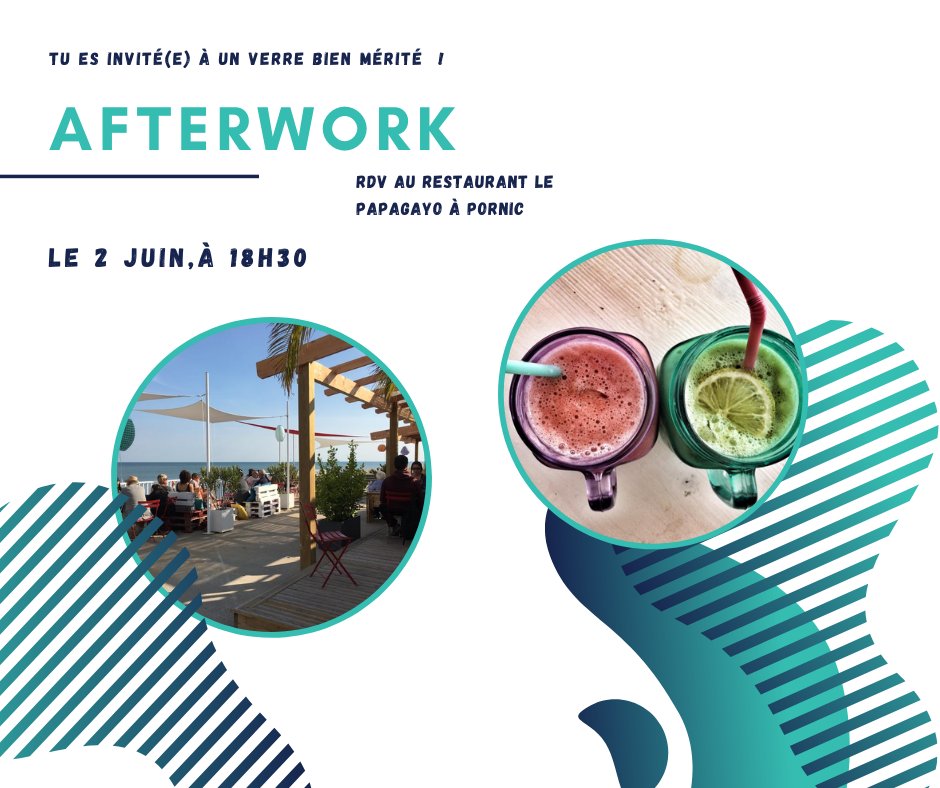Retrouvons nous le jeudi 2 juin au restaurant Papagayo à Pornic à partir de 18h30🍸

L'occasion de faire de belles rencontres et de découvrir le réseau du numérique local 🌞

Liens de l'association :
helloasso.com/associations/p…

A très vite ! 😊

#afterwork #numerique  #numérique