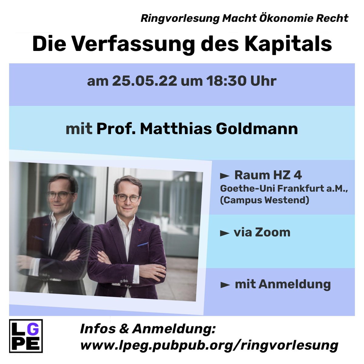 Unsere Ringvorlesung geht weiter! Nächste Woche mit <a href="/MattHGoldmann/">Matthias Goldmann</a> an der Uni Frankfurt und der Frage: Wer fährt eigentlich in der ersten Klasse der Verfassung?
Anmelden 👉lpeg.pubpub.org/ringvorlesung
