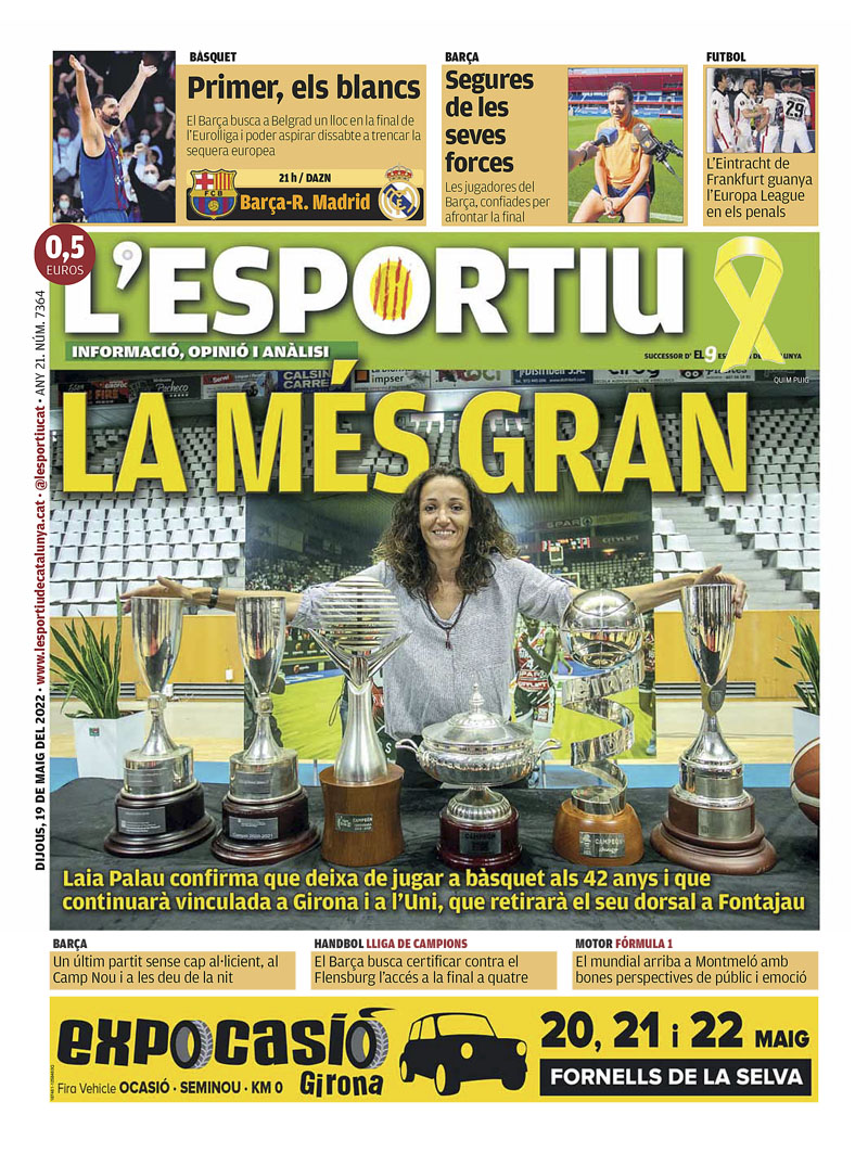 ToniDelgadoG's tweet photo. A falta de comprobar su cobertura en el interior, sólo @lesportiuCAT, que le dedica una portada a la altura de las circunstancias, y @mundodeportivo, con un breve apunte, hablan de la retirada de Laia Palau en su 1ª página. No existe adjetivo para describir esta falta de respeto. https://t.co/MIMMEos9TI