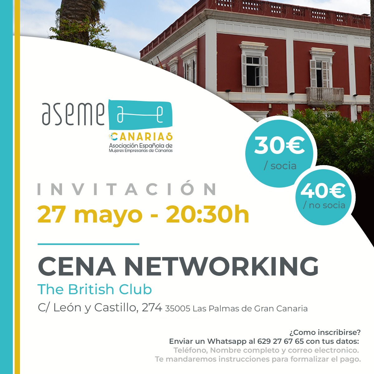 🍽️💼¡Vuelven los eventos networking! Esta vez nos reunimos en The British Club de León y Castillo en Gran Canaria.🤝🗣️ Disfruta de una cena fantástica cena en compañía de nuestras asociadas mientras creamos nuevas sinergias y oportunidades de negocio.