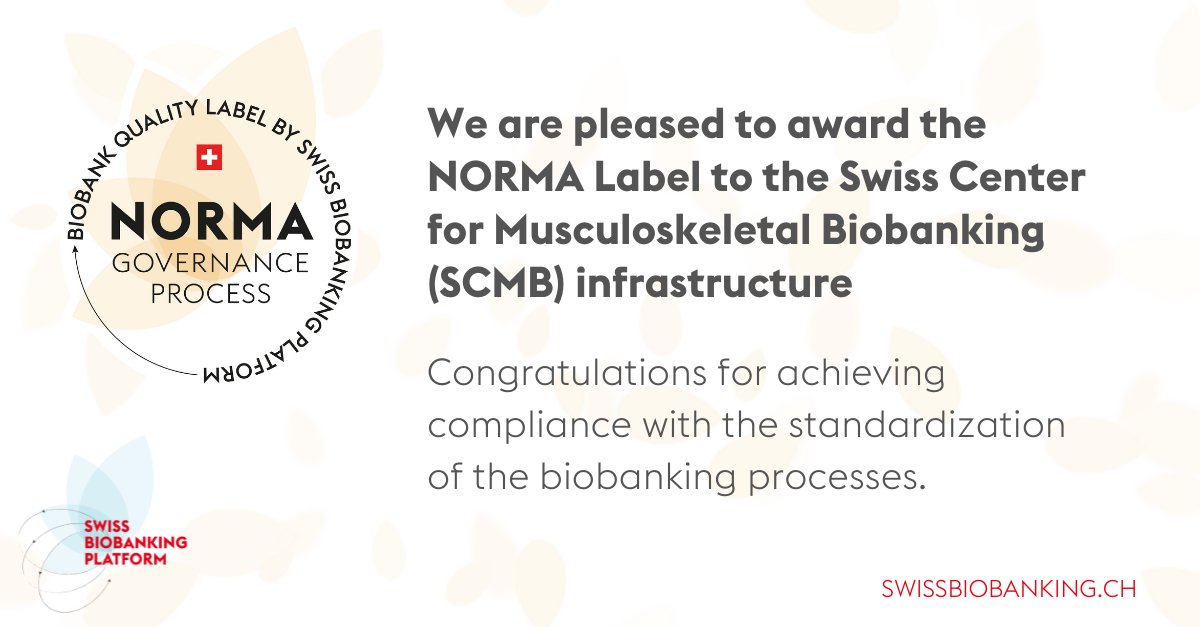 Great news for the Swiss Center for Musculoskeletal Biobanking (#SCMB) infrastructure! 
Welcome to our growing Network
👉swissbiobanking.ch/sbp-directory/
.
.
#biobanking #research #biorepository #standardization #BiobankingInfrastructure #Musculoskeletal
@BalgristCampus