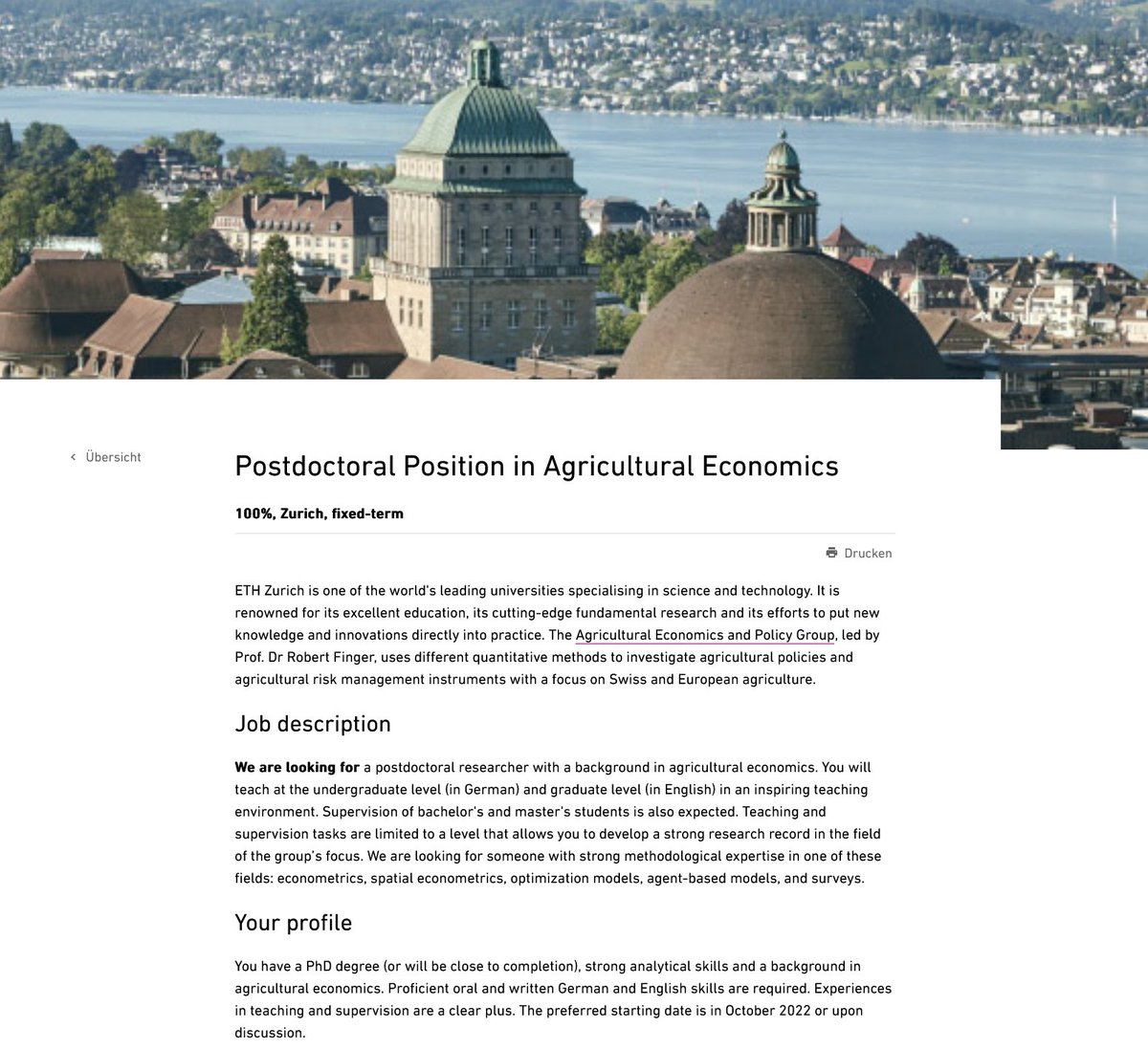 Joins us! We are offering a Postdoctoral Position in the Agricultural Economics &amp; Policy Group <a href="/ETH_en/">ETH Zurich</a> 

You will teach at undergraduate (German) and graduate level (English) and develop a strong research record in our group’s focus

Cc @aecp_eth 

jobs.ethz.ch/job/view/JOPG_…