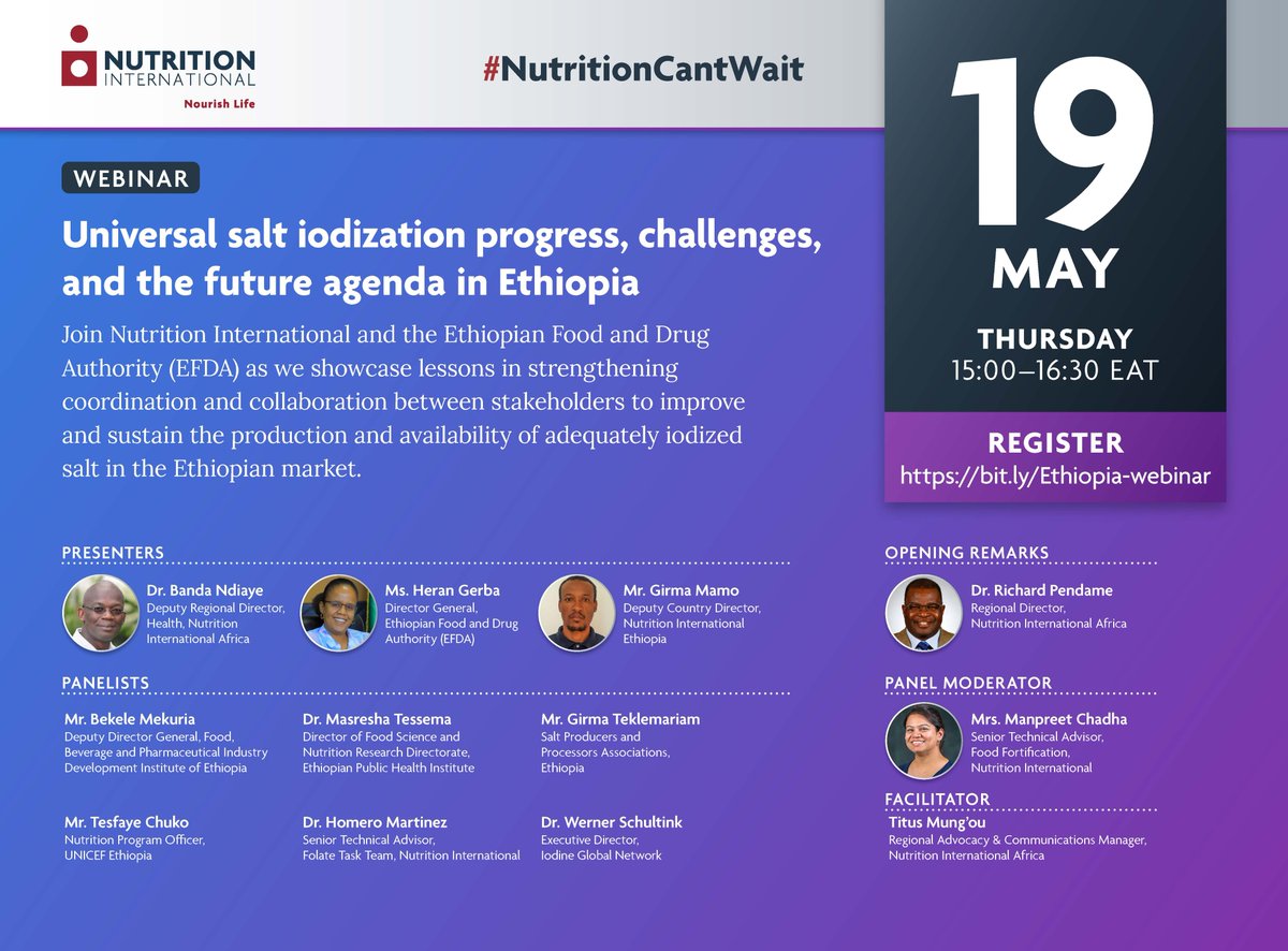 NutritionIntl's tweet photo. Join us today as we discuss #Ethiopia’s universal salt #iodization program: progress, challenges and the future agenda https://t.co/SDiC63DICS