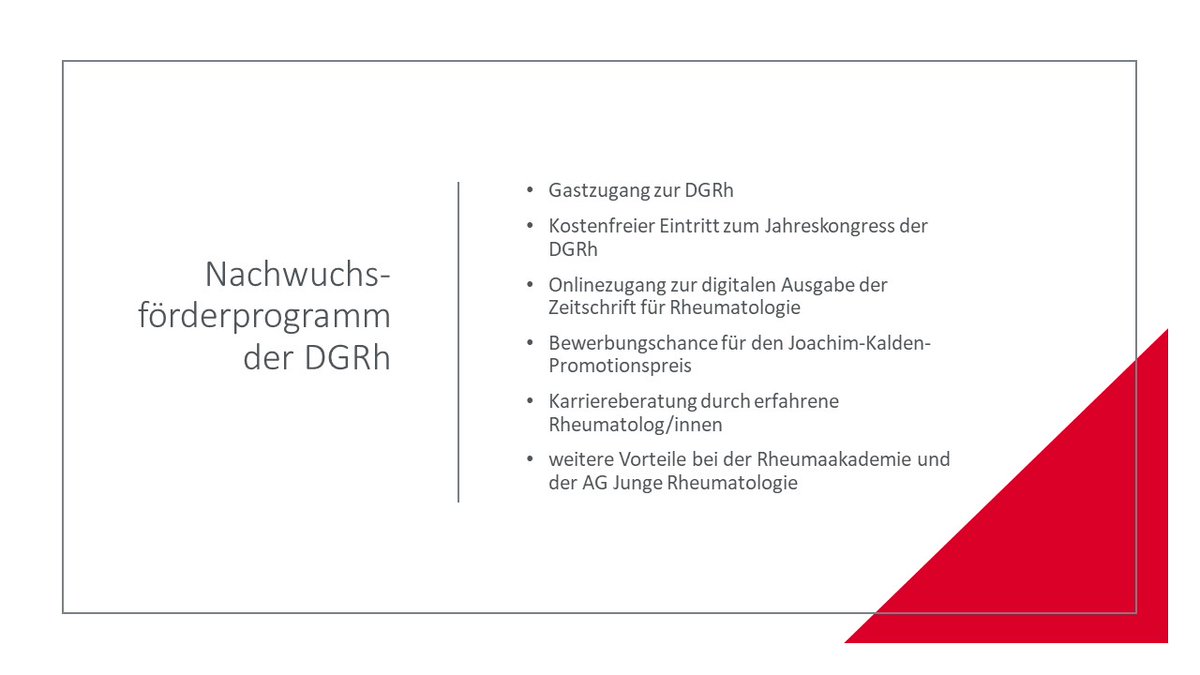 DGRh_Tweets's tweet photo. Gewusst? Die DGRh hat ein #Nachwuchsprogramm für Studierende der Humanmedizin und Naturwissenschaften. Sie erhalten u.a. freien Eintritt zum Dt. #Rheumatologiekongress und den kostenfreien Onlinezugang zur „Zeitschrift für #Rheumatologie“. Alle Infos dazu: https://t.co/lM6MZwERTq https://t.co/94yTrwqG2K