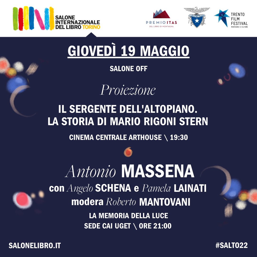 CAI150's tweet photo. .@SalonedelLibro, prima giornata con 4 appuntamenti #SaloneOff targati #ClubAlpinoItaliano @trentofestival #PremioITAS! ๐
Programma ๐ https://t.co/jhL4eB7EIS
Vi aspettiamo anche al al pad. 1 - stand B18-C17 con tutta l'editoria Cai!
#salto22 @MulateroEditore @sentieroitalia https://t.co/RmTkbKsBUz