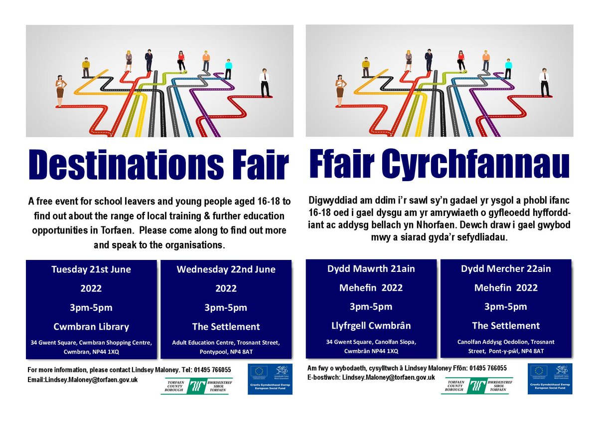 cfwplustorfaen's tweet photo. Are you between 16 and 18, this event could be for you! A Destination Fair
Thursday 21st June - Cwmbran Library 3pm-5pm 
Wednesday 22nd June - The Settlement, Pontypool 3pm-5pm  
@wms1898 @Abersychansch @croesyschool @CwmbranHSHIB @YsgolGwynllyw @starchsch @CaerleonCompre1 https://t.co/dA1mwRui3G