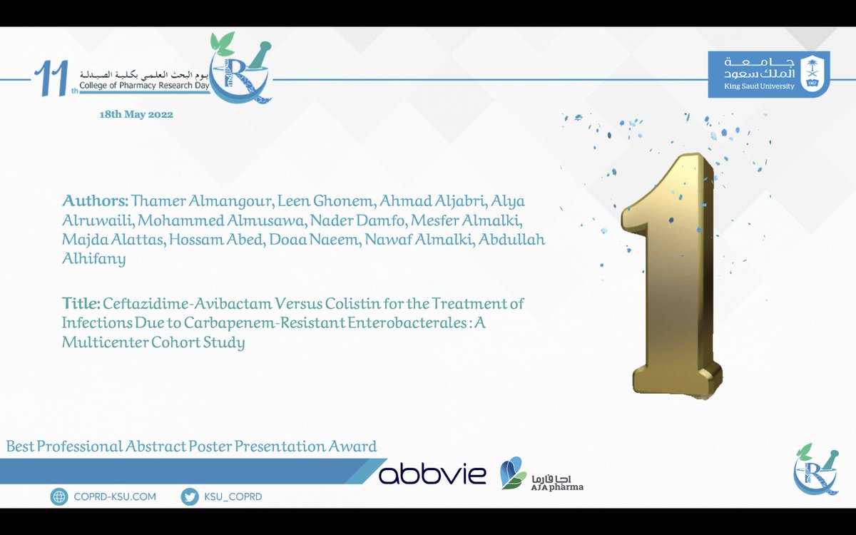 KSU_COPRD's tweet photo. الحاصل على المركز الأول بجائزة:
Best Professional Poster Presentation Award🥇

#COPRD_11 https://t.co/ULJq47ODFS