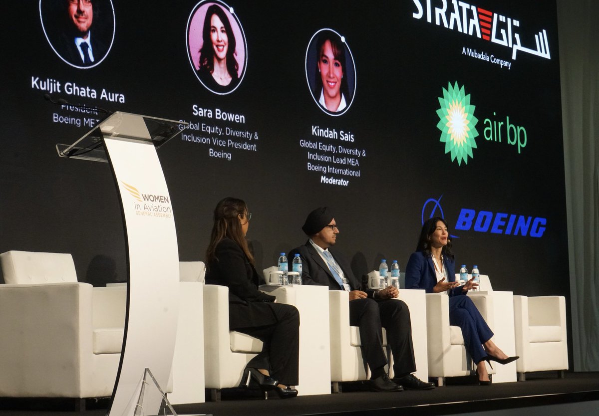 BoeingMidEast's tweet photo. “Inclusion is a responsibility that we all share. Teams perform better when they are diverse, people are happier when they are included.”  Sara Bowen, VP, Global Equity, Diversity &amp; Inclusion at Boeing. 
#WIA #WomenInAviation #AirportShow https://t.co/Nfc0urDzs2