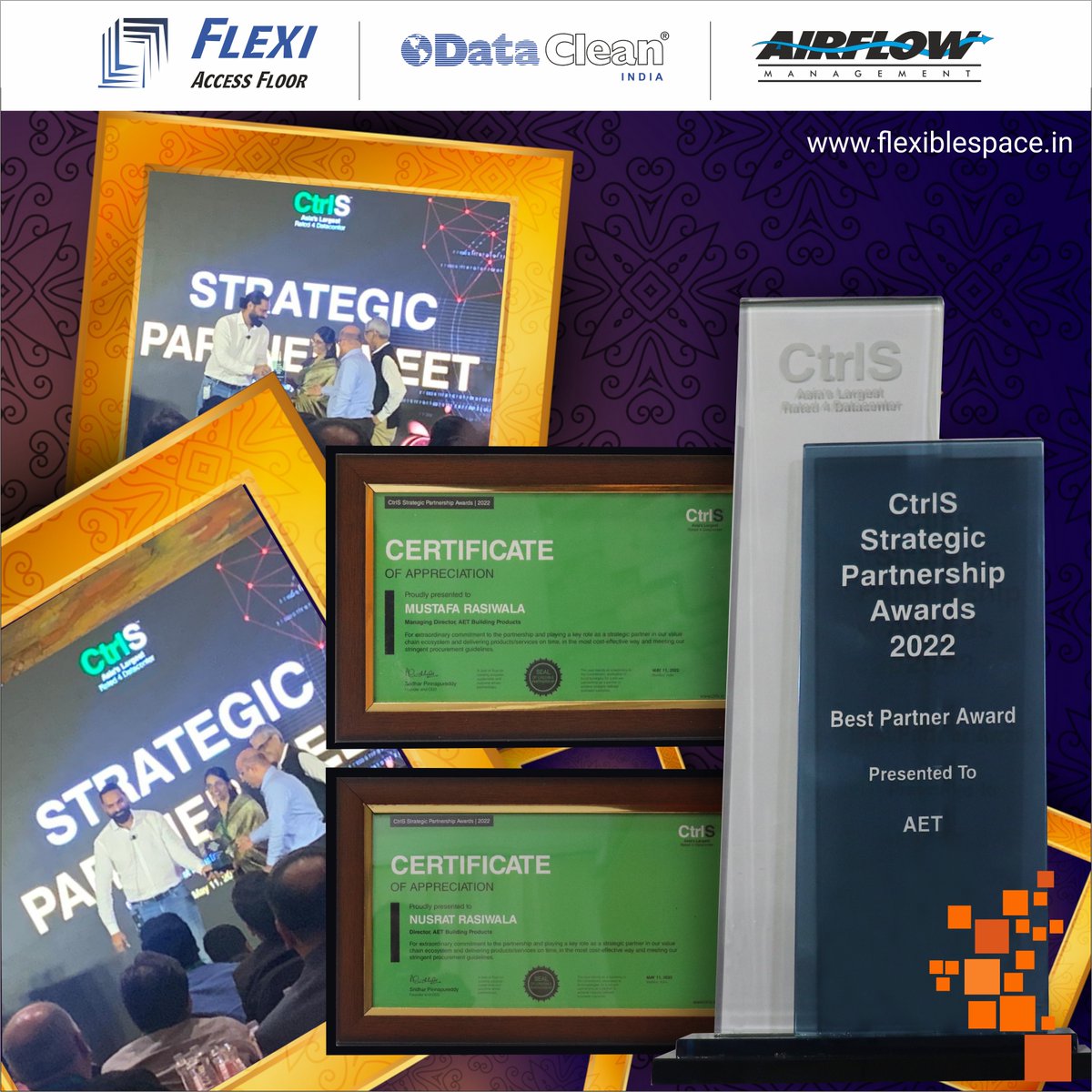 Flexifloor's tweet photo. Thank you #CTRLS for #honouring us with the #Strategic #Partnership #Award 2022.
#FlexiFloor team ! we work #passionately &amp; #professionally !
 #CtrlSDatacentersltd #AET #flooring #dataserver #dataclean #datacenters #airflowmanagement #falseflooring #raisedflooring #datacenter https://t.co/hEnLB9MxXt