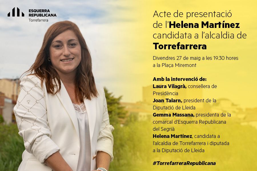 ErcSegria's tweet photo. 🗣 Us convidem a l'acte de presentació de la candidata @helenams9 
📆 27 de maig 🕖 19.30 h 📍Plaça Miremont
➡️ Amb les intervencions de @LauraVilagra, @LoJoan i @MassanaGemma 
Us hi esperem ‼️ https://t.co/0Q06oqQDha