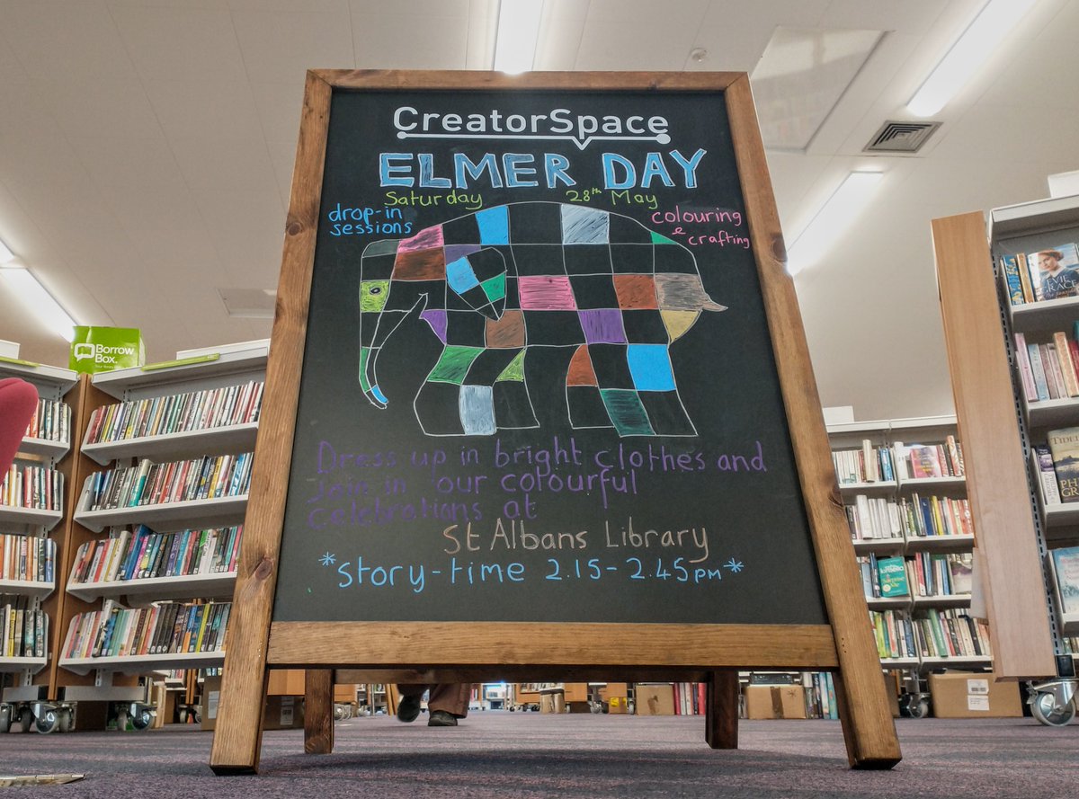 stalibrary_uk's tweet photo. Next Saturday is #ElmerDay - a day to celebrate our differences and all things colourful! We will be making our own Elmers out of milk bottles, colouring and reading Elmer stories so pop in to join us ๐๐
https://t.co/EypYxbj4sy #HertsBookstart #HertsLibraries https://t.co/XVpTkkpYZg