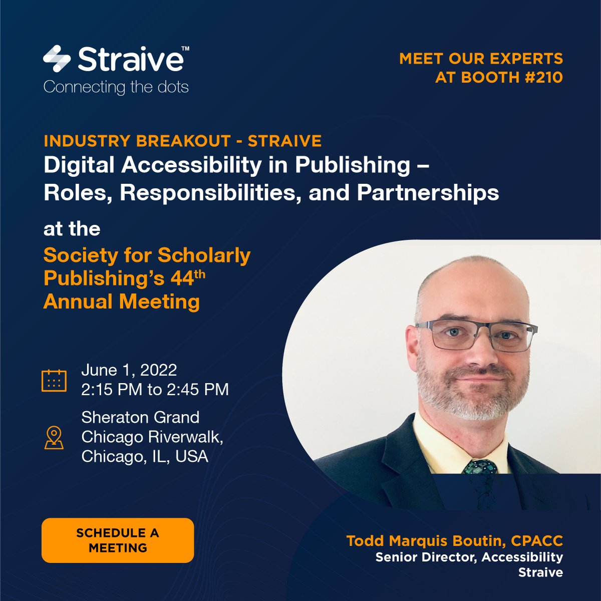 Straive_'s tweet photo. We are attending @ScholarlyPub 44th Annual Meeting in Chicago.
Come by and say hello; we'll be delighted to meet you at Booth No. 210.
Schedule a meeting with us at https://t.co/uHpIblRw7k
#Straive #SSP2022 #ScholarlyPublishing #AccessibilityServices https://t.co/zjZeBy8Z3I