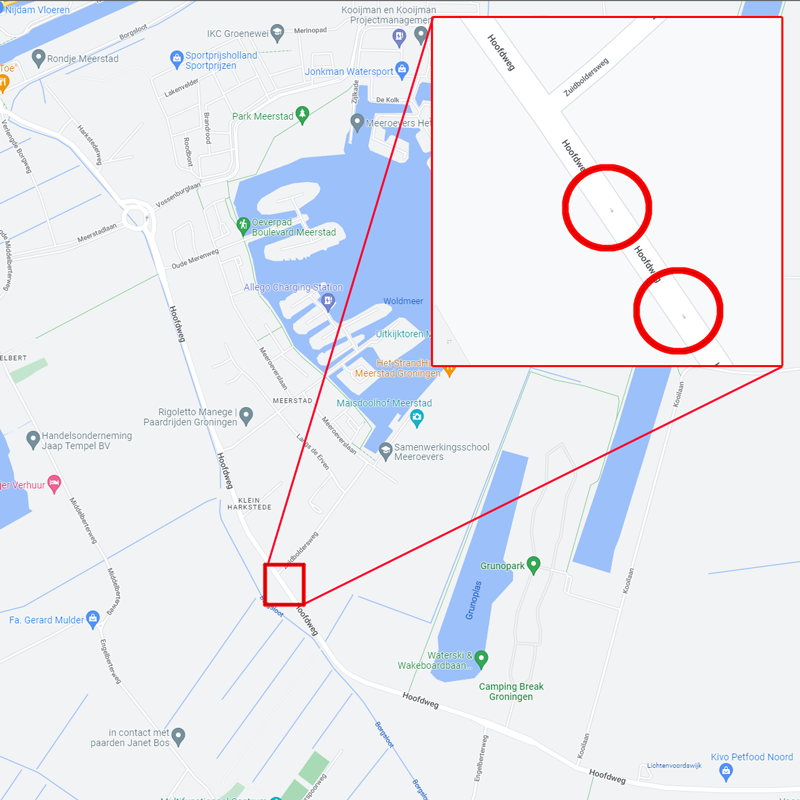 ROELart's tweet photo. @bureau_meerstad @Neluzzz @gem_groningen Daar komt nog bij dat op kaart de Hoofdweg thv de Zuidboldersweg éénrichtingsverkeer is! Dus bezoekers, bezorgers en koeriers die met #GoogleMaps navigeren komen niet op een normale manier in Meeroevers! @googlemaps https://t.co/q1C0ZYPjgi