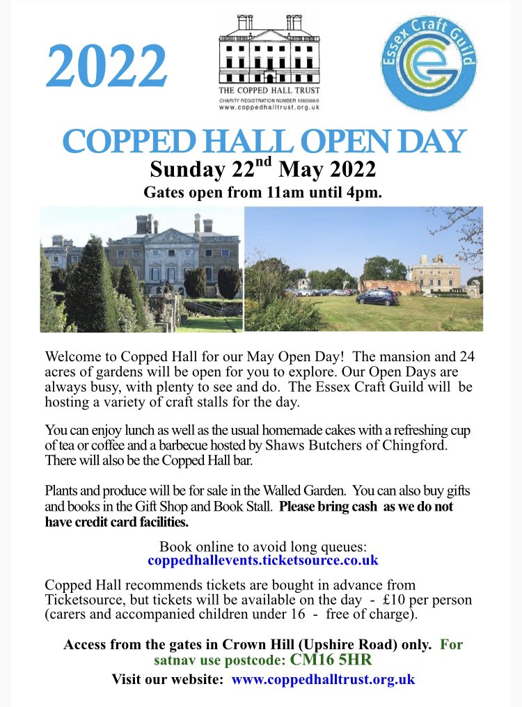 Tickets still available for our Open Day this Sunday!

ticketsource.co.uk/coppedhalleven…