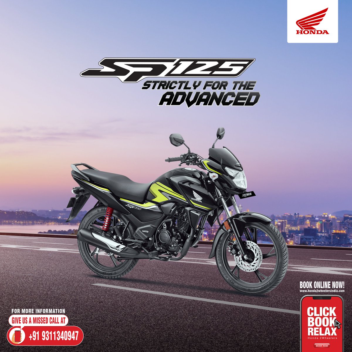 honda2wheelerin's tweet photo. Experience thrilling performance and advanced technology come together in SP125. For more information, please give us a missed call on +919311340947 or visit https://t.co/WF0QhqWRdQ. #Honda #SP125 #StrictlyForTheAdvanced https://t.co/e93nPHVKNT