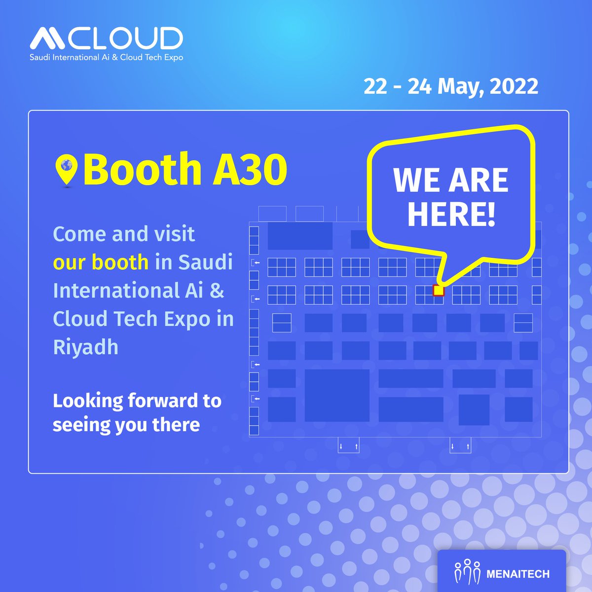 menaitech's tweet photo. See you at Saudi International Ai &amp; Cloud Tech Expo in Riyadh next week. 
Stop by our booth A30 for a quick chat about the latest in HR Tech. 
#AICloudExpo2022 https://t.co/nSDGpYhHHk