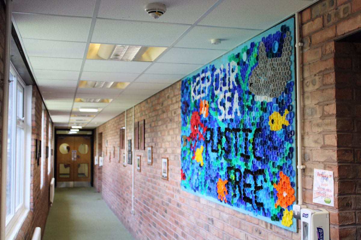 MortimerPrimary's tweet photo. The whole school have been saving their plastic bottle tops to raise awareness of the dangers of plastic pollution and promote the message 'Keep Our Sea Plastic Free.' @SEALIFE_Schools #SEALIFEseasavers https://t.co/0AyB1VaFmd