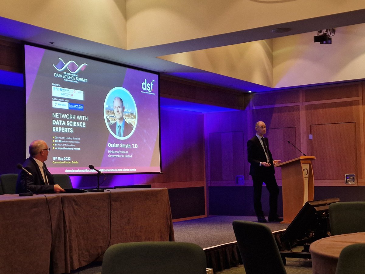 saks2's tweet photo. Data Science Summit at the Convention Centre Dublin - Welcoming Minister of State Ossian Smyth #DSSummit22 #DDC https://t.co/Kj1JgmsZQr