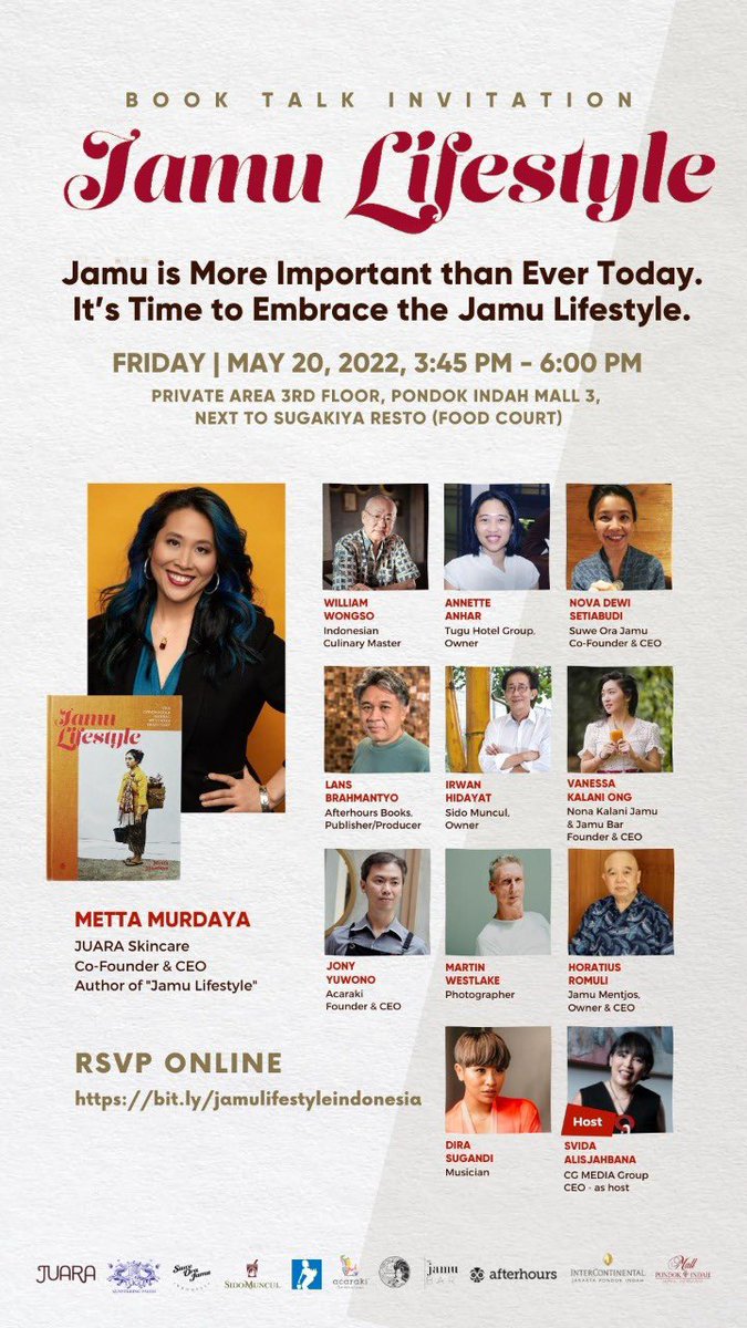 AfterhoursBooks's tweet photo. JAMU LIFESTYLE: THE INDONESIAN HERBAL WELLNESS TRADITION
Undangan utk Book Launch &amp; Book Talk
Jumat, 20 Mei 2022
15:45 - 18:00

RSVP utk Offline:
Fani 0812 8409 1970

RSVP utk Online:
https://t.co/1RnCoeR7IQ

Buku dapat dibeli di Tokopedia:
https://t.co/SLGt8yNxEd https://t.co/PYjckeHR3H