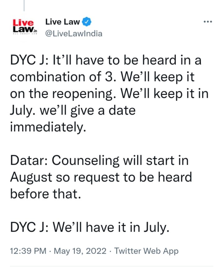 MedicoIam's tweet photo. Hearing in JULY.
Counseling in AUGUST.
We Requested for POSTPONEMENT till July,but
Court denied saying patient Care is important

If Counseling starts in Aug nd stdnts join in Sep,what about the patient care that u r worried about 😑😑
#NEETPG2022 
#NEETPG2022DEFERMENT https://t.co/YXcoaZmnM2