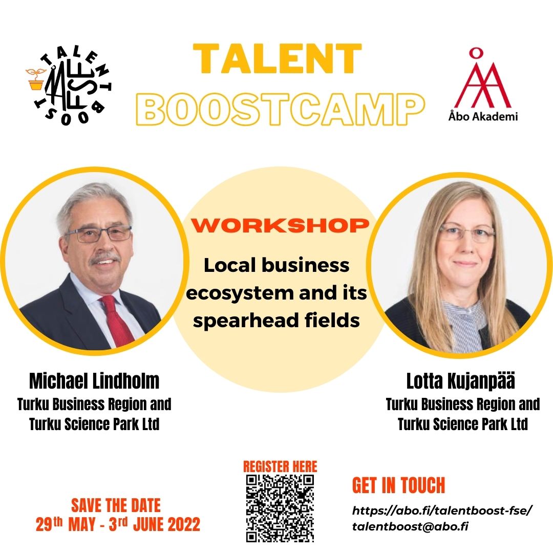 Meet our speakers at Talent Boostcamp 2022!

Lotta and Michael will give an overview on the local business ecosystem and its spearhead fields, with concrete tips on building a career in Turku Business Region at #TalentBoostcamp.

#TalentBoost #TalentTurku #StayInFinland