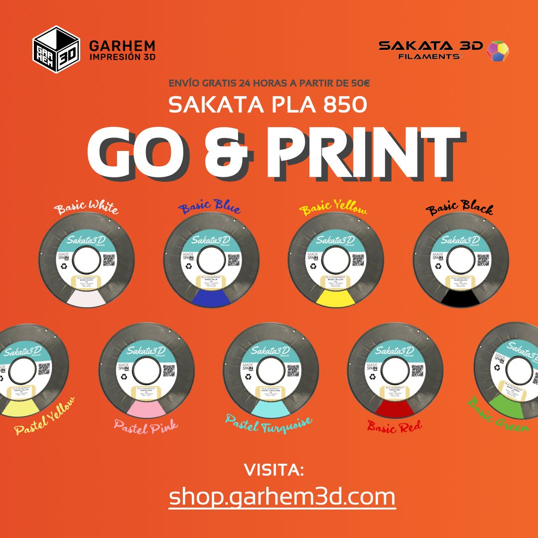 Garhem3d's tweet photo. ¡¡SÚPER OFERTA!! Hasta el domingo 22, todos nuestros colores de PLA SAKATA GO&amp;PRINT tienen un descuento de casi el 30%. Las unidades son limitadas, así que no te quedes sin la tuya 🏃🏃🏃💨 https://t.co/0l2zAd4tfu