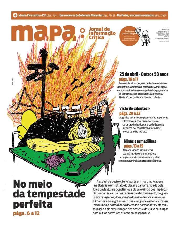Guilhotinainfo's tweet photo. Já saiu o novo número do @JornalMapa, que nos traz informação independente e crítica há quase 10 anos.

Destacamos o artigo "Minas e Armadilhas", de Mariana Riquito, e o artigo sobre a #Ucrânia e o militarismo, também disponível em https://t.co/Z8F8m6BGYa

#AltPt #Informação https://t.co/BxVsxh2X2Y