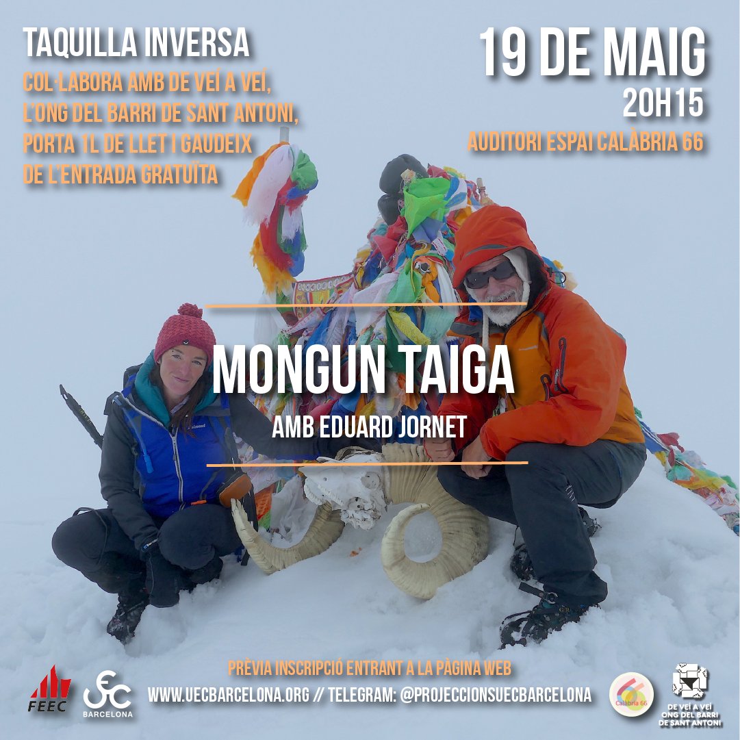 🎞 Mongun Taiga amb <a href="/EduardJornetEst/">Eduard Jornet Esteve</a> 🏔

Avui a les 20h15 a <a href="/calabria_66/">Federació d'Entitats Calàbria 66</a> 

Entrada gratuïta amb prèvia inscripció‼️
➡️ eventbrite.es/e/entradas-pro…