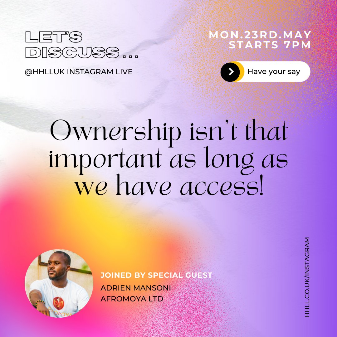 IG LIVE

We are excited to announce our founder has been invited by Hustle & Heels to share his opinion on the topic 'Ownership isn't that important, as long as we have access!'

Join us on Monday to add to the conversation!

#blackinfluencers #businessowners #blackownedbusiness