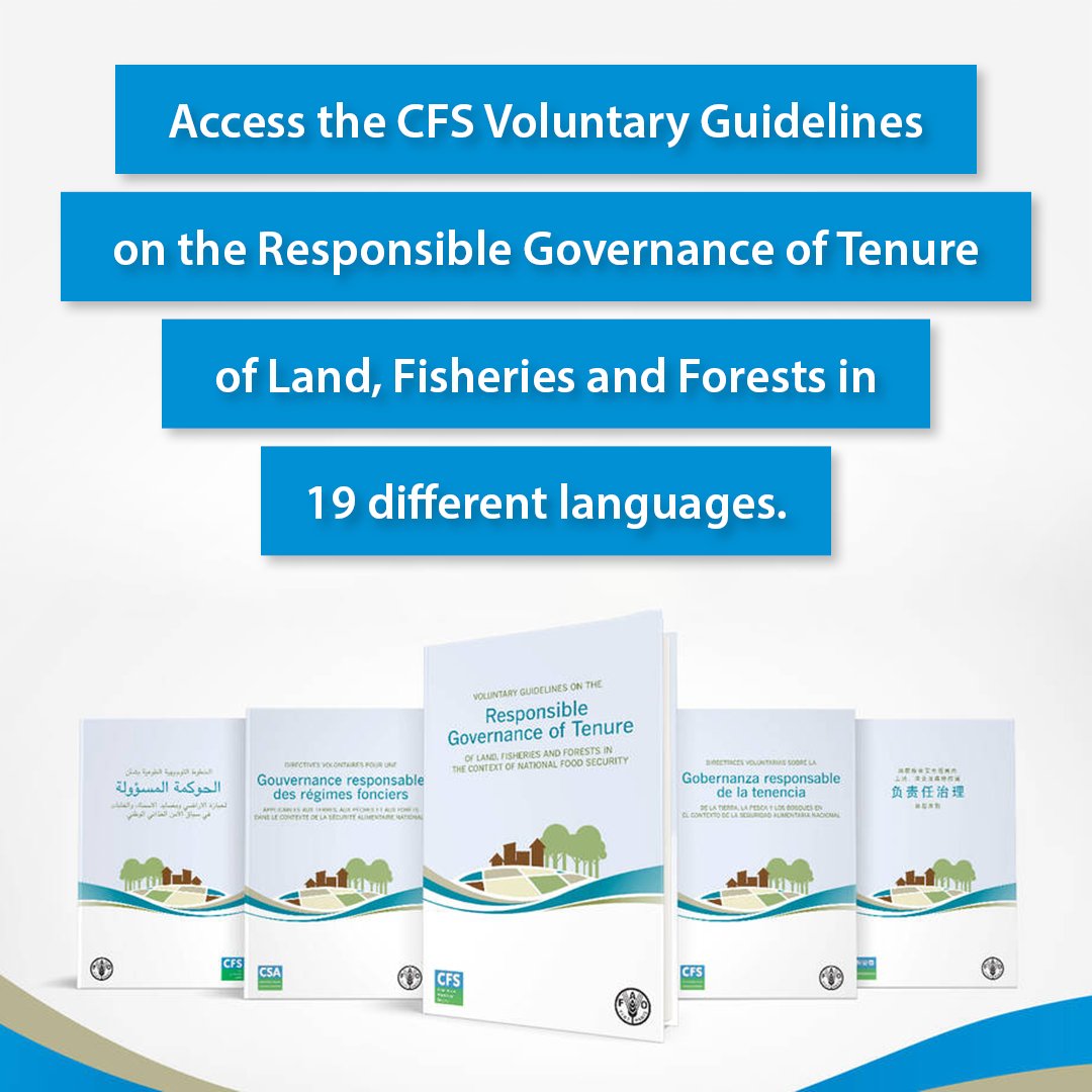 💡 #DYK that you can access the CFS Voluntary Guidelines on the Responsible Governance of Tenure of Land, Fisheries &amp; Forests in the Context of National #FoodSecurity #VGGT in 1️⃣9️⃣ different languages🗣️?
 
Access them all here 👉 bit.ly/37tWIBT