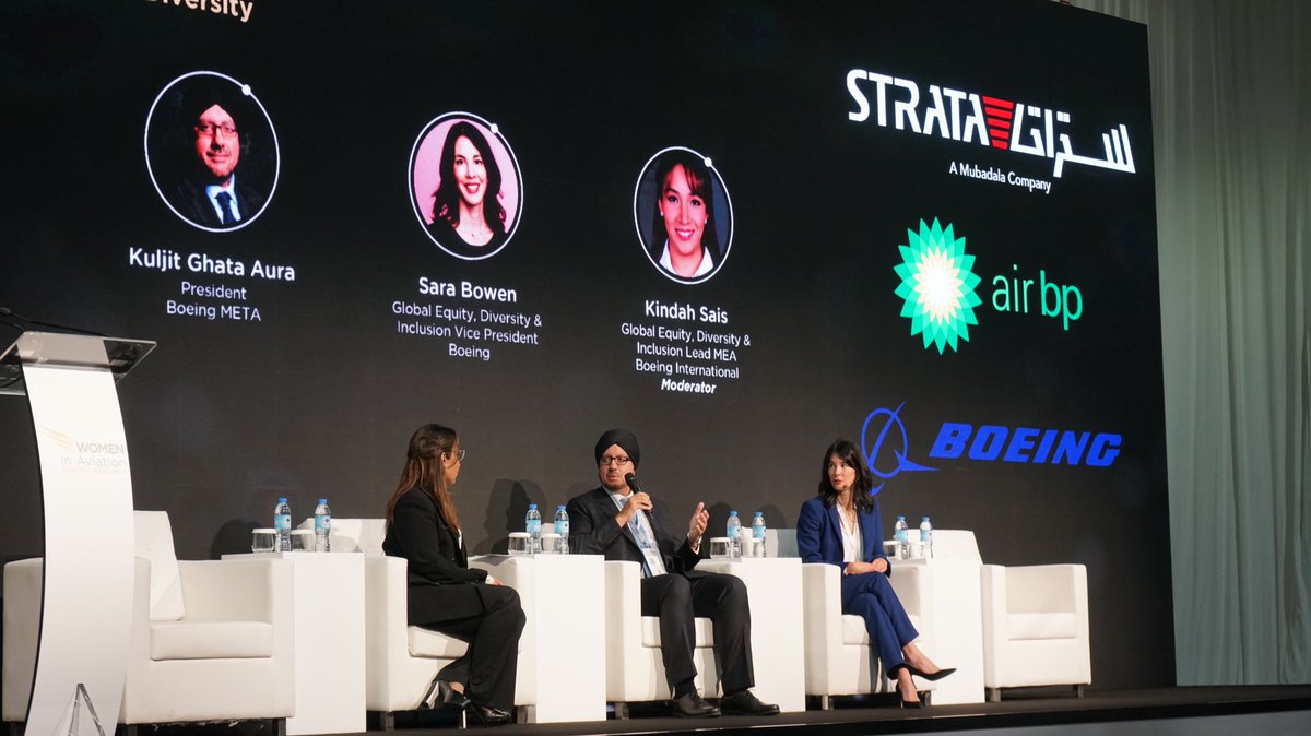 BoeingMidEast's tweet photo. “At Boeing, we have a strong culture in all our Boeing offices around the world. It is reassuring to see that we share the same values no matter where we come from.” Boeing President (META) Kuljit Ghata-Aura. 
#WIA #WomenInAviation #AirportShow https://t.co/AgxkiblYyB